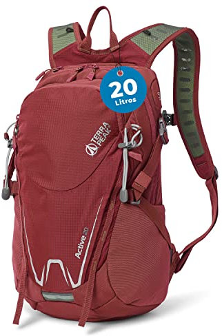 Terra Peak Wanderrucksack 20L Herren Damen Active 20 rot klein - Arbeit Daypack & Fahrrad-Rucksack - Outdoor Tages-leicht wasserdicht zum Wandern & Sport - abnehmbarer Hüftgurt Erwachsene