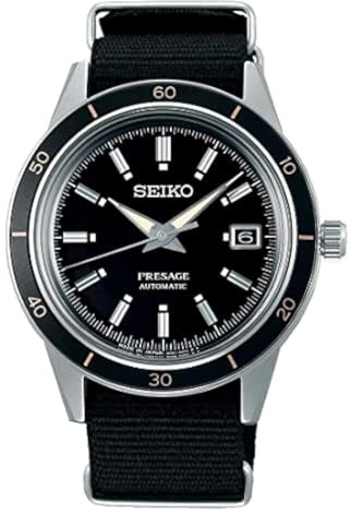 Seiko analog automatisk klocka för män med nylonrem SRPG09J1, SILVER, armband