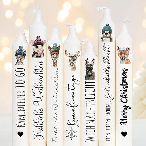ilka parey wandtattoo-welt Kerzensticker Kerzentattoos Tattoofolie Weihnachten Winter Tiere mit Mütze und Schnee für Kerzen oder Keramik A4 Bogen DIY Stickerbogen kst103