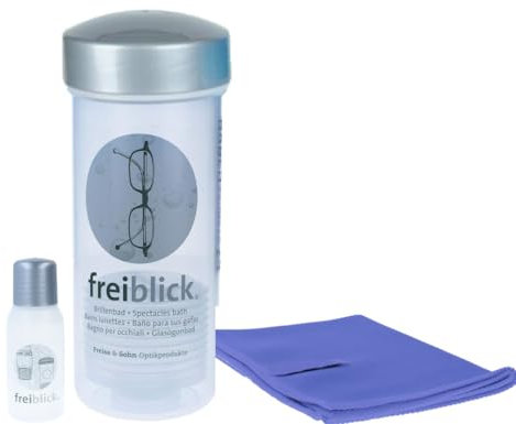 Brillenbad Luxus-Set - Silber - Mit Reiniger 50 ml und Mikrofasertuch - Freiblick - zur effektiven Reinigung von Brillen