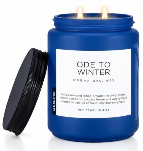 M&SENSE Doftljus för Art Deco, Ode to Winter Sojaljus med Stark Doft, 2 Wick Burkljus 550g, 110 Timmars Långvarig Bränning, Lavendel & Sandelträ, Naturlig Aromaterapiljus för Camping & Massage