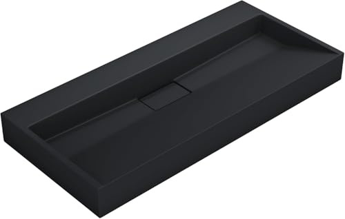 doporro Lavabo sobre Encimera Antracita Mate 100 cm sin Orificio | Lavabo Suspendido Rectangular para Baño, Incluye Desagüe, Mármol Fundido, Revestimiento Nano, Colossum19