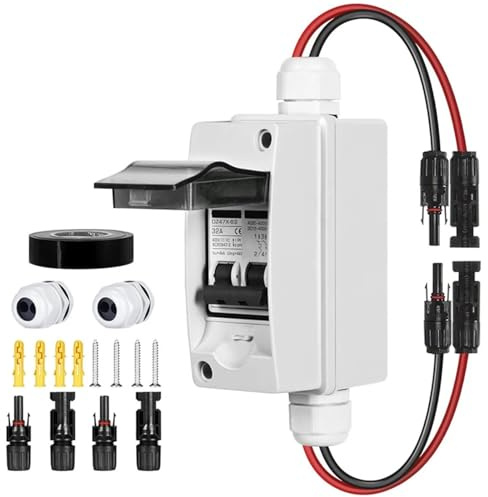 Coffret Electrique Etanche,Tableau Electrique Interrupteur de déconnexion for panneaux solaires 32 A CA 400 V 2 pôles, étanche et résistant aux UV, for maisons photovoltaïques