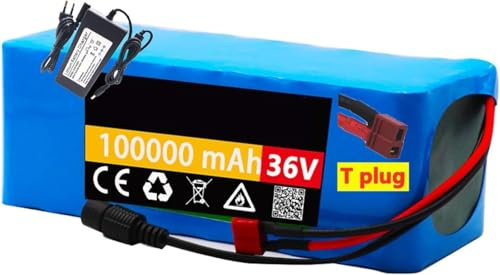 Batería Para Bicicleta Eléctrica De 36 V Y 100 Ah, 10S4P, De Litio, Impermeable, De PVC, Con BMS Incorporado Y Cargador De 42 V Para Motores De 36 V Y 1000 W A 250 W. 36V 100Ah,T