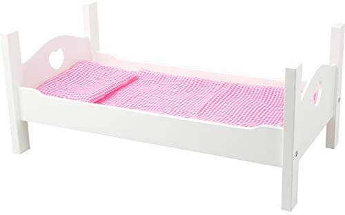 Small Foot Puppenbett Holz, inkl. niedlicher Wäsche, Rollenspiel für Kinder ab 3 Jahren, 11212, Weiß Rosa, Klein
