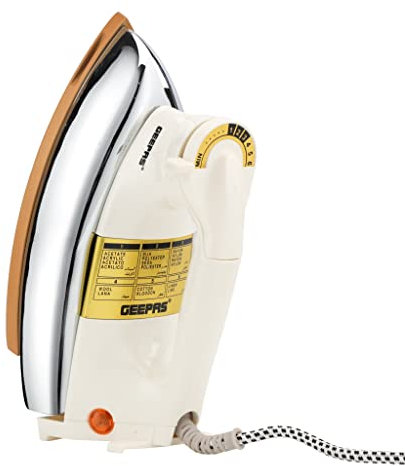 Geepas Dry Iron | Clothes Heavyweight Electric Press | 2m Initial Heat up Non-Stick Soleplate Adjustable Temperature | Overheat Protection Professional Industry Home Use | 2 Year Warranty 1200W White