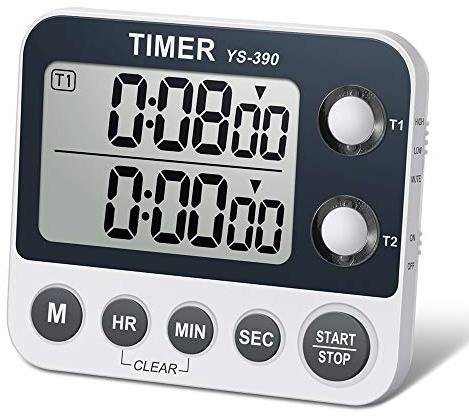 HomeMall Digital Kitchen Cooking Timer, Dual Count Up & Down with Magnetic Back, Large Display, Adjustable Volume and Flashing Alarm Light, ON/Off Switch Stopwatch, Battery Included