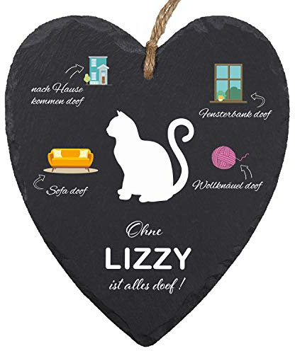 Geschenke 24 Schieferherz “Ohne Katze ist alles doof” (kurzes Fell): Türschild mit Spruch und Katzen Name personalisiert - rustikale Wanddeko für Katzenliebhaber