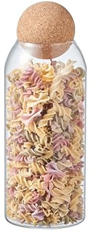 ORNAMI Clear Glass Kitchen Storage Jar with Cork Ball | Mason Food Canister Jar with Spherical Cork Lid | BPA-Free Pantry Organiser (1.2L)