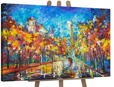 YS-Art Abstrakt Acrylbild auf Leinwand Nachts in Paris romantische Allee