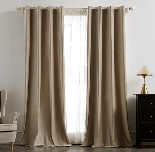 MIULEE Cortinas Terciopelo Beige Salon Modernas 2 Piezas, Lujuriosas Cortinas de Terciopelo Suave Semiopacas con Ojales, Cortina Termicas Aislantes Frio Anti Luz Invierno Ventana Cortina Dormitorio