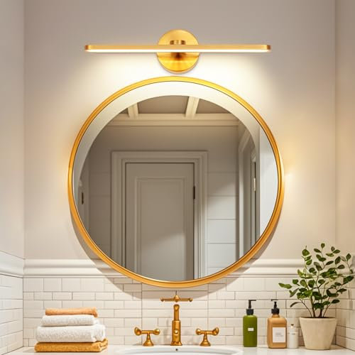 MantoLite Lampada da parete per interni a LED,ottone lucido Illuminazione da parete 40CM 12W Luce per specchio da bagno IP44 3000K, Luce da lettura minimalista da comodino