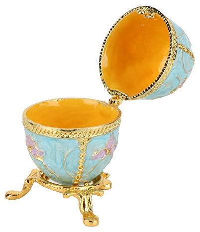HERCHR Vintage Stil Ei Trinket Box, Gold Überzogene Künstliche Diamant Osterei, Ei Schmuck Organizer, Einzigartige Handgemalte Emaillierte Schmuckschatulle