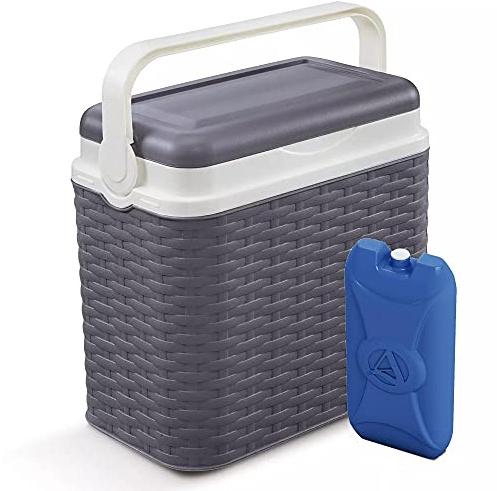 10 Litre Anthracite Rattan Design Cooler Box Camping Beach Picnic Travel +1 Ice Pack Travel