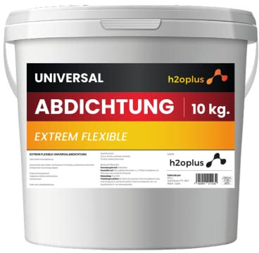 h2oplus Universalabdichtung und Feuchtigkeitssperre für Dächer, Wände, Bad, Dusche und Rissüberbrückung. Extrem flexible Universalabdichtung für Regenwasser-Ansammlungen geeignet 10KG Schwarz