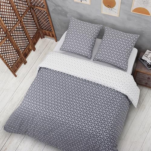Vency Bettwäsche 155x220 2-Teilig Grau - Oeko-TEX 80% Baumwolle & 20% Polyester, 1x Bettbezug Reißverschluss + 1x Kissenbezug 80x80 Umschlagverschluss, Puzzle Modell