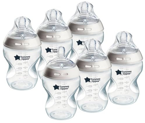 Tommee Tippee Natural Start Baby Bottles for 0m+, Pack of 6 260ml Baby Bottles, with Slow Flow Breast-Like Teat for a Natural Latch, Self-Sterilising and BPA Free, Baby Feeding Essentials