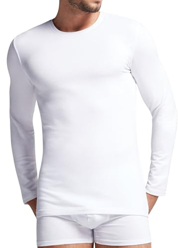 Intimitaly Liabel® 2 långärmade undertröjor herr bomull termisk varm rund hals 2-pack, Vit, XXL