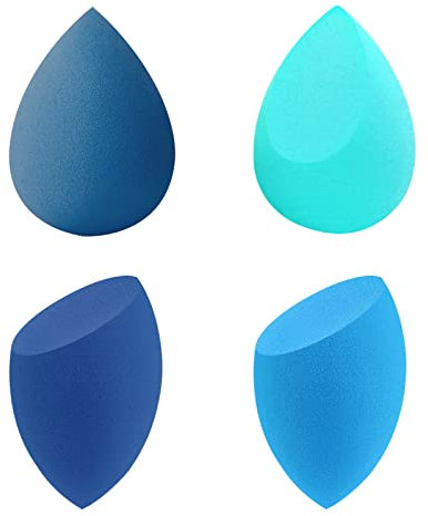 Makeup Sponge 4pcs Make up Sponges for Face Beauty Blender Sponge Pink Latex Free and Vegan Makeup Sponges for Foundation with a Storage Case (4, Blue)