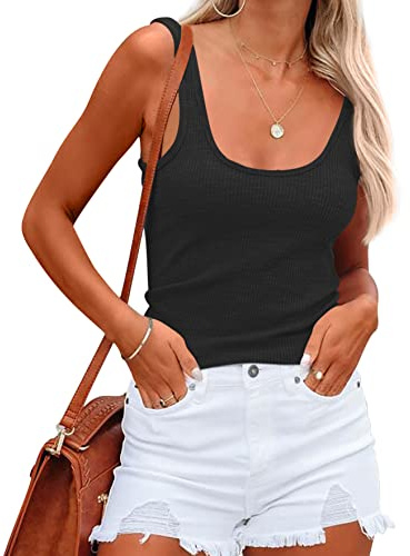 NONSAR Damskjortor, ärmlösa sommartoppar, elastisk tanktopp, slim fit, undertröjor damer, svart, XXL