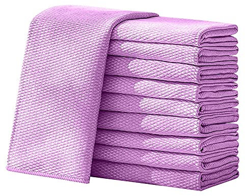 Hopbucan Pack of 10 Fish Scales Microfibre Cleaning Cloths - Polishing Cleaning Dowels 40 x 50 Cloths Super Water Absorbent Towel - Purple