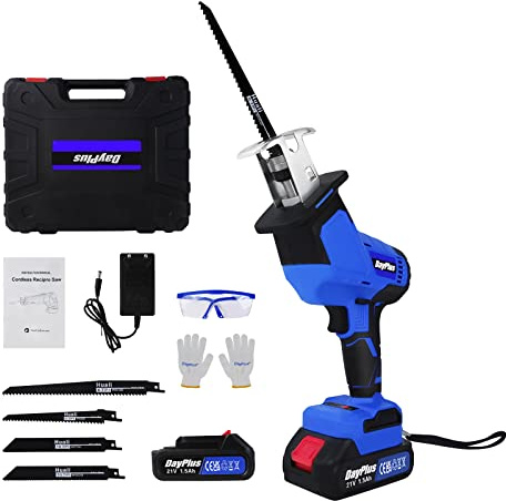 Akku-Säbelsäge mit 2x1.5Ah Akkus 4xSäbelsägeblatt,variabler Drehzahl von 0 bis 3000 RPM,Elektrische Reciprosäge mit Schnellladegerät,Professional Säbelsäge