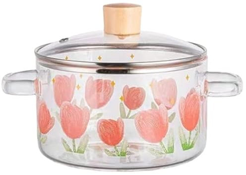 Pentola in vetro borosilicato con coperchio Pentola trasparente Pentola in vetro borosilicato per pasta, zuppa, latte (1700 ml) pentola di cottura. (tulipano)
