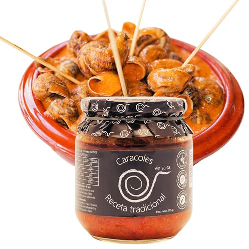 Escargots en sauce. Escargots cuits 550grs. Recette familiale, maison et artisanale. Escargots mijotés. Conserves gourmandes. Cadeau original pour tout le monde. Produit 100% fabriqué en Espagne.