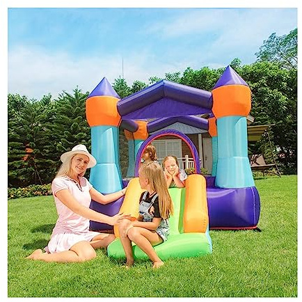 Castillo Inflable Windsor Rojo para niños con Zona de Salto tobogán Red Protectora soplador 350W Ideal para jardín y Fiestas ATAA