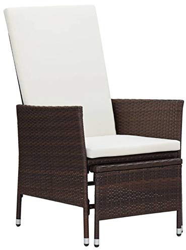 Homgoday Garten Liegestuhl mit Auflagen Gartensessel mit Liegefunktion Gartensessel mit Verstellbarer Rückenlehne Rattanmöbel Liegesessel Relaxstuhl Poly Rattan Braun