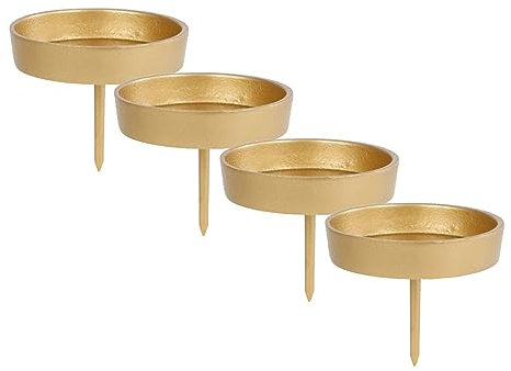 Alu Kerzenpick für Stumpenkerzen 4er Set - 9 cm in Gold - Metall Kerzenhalter für Kugelkerzen - Kerzen Stecker für Advents und Weihnachts Gesteck