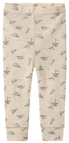 NAME IT Baby - Jungen Nbmwang Wool Rib Longjohn AOP Leggings, Beige, 56 EU