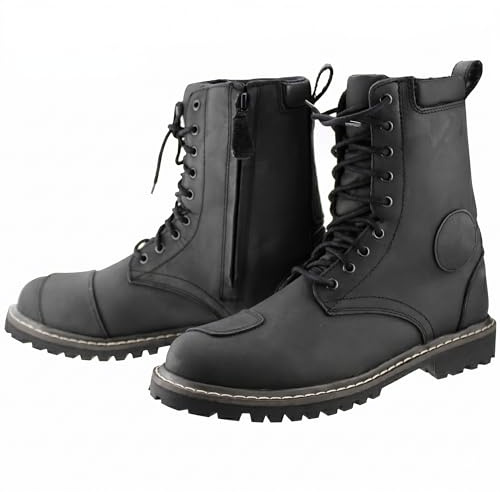 VPR Viper R30 Leather Motorcycle Touring Boots - Motorbike Riding Rugged Boot for Men CE Approved Waterproof - Reinforced Ankle Toe Protection Boot - Black - 7 UK