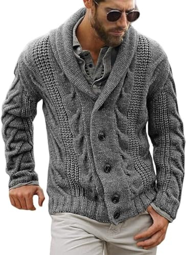 Cardigan à Col Châle Homme Cardigan à Manches Longues Épais Hiver Gilet Veste en Grosse Maille Veste Tricoté Chaud