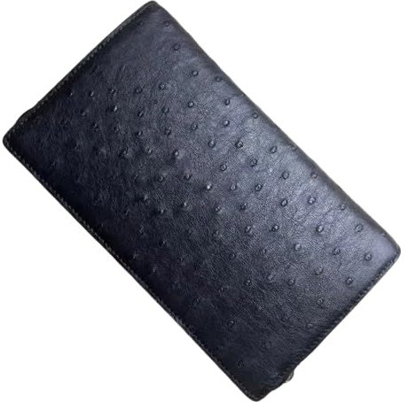 Authentische Straußenhaut, Geschäftsleute, klassisch, schwarz, passcodiert, echtes exotisches Leder, für Herren, Handgelenktasche, Kartentasche, Schwarz