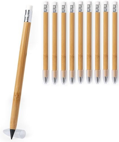 noTrash2003 Tintenloser Bleistift aus Bambus mit Graphitspitze und Radiergummi Ewiger Bleistift ohne Anspitzen im 10er Set Langlebig und Nachhaltig