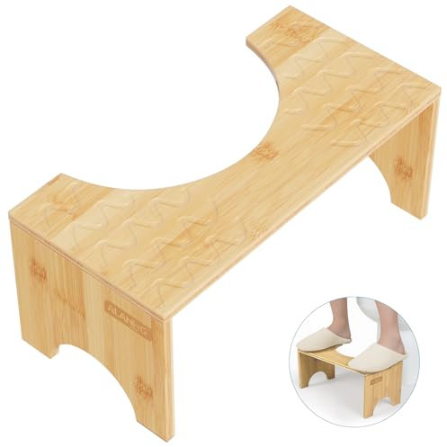 ALANNG Toilettenhocker Erwachsene Bambus Badezimmer, Kackhocker Toilette, WC Klo Hocker Klappbar, Schemel Bad Klohocker Falten Fußbank