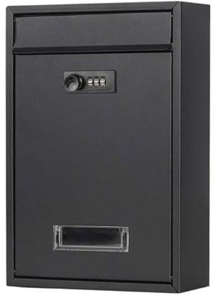 Rynli Wall Mounted Steel Mailbox Lockable & waterproof Easy to Install outdoor letter box, Letterbox accessories, external large post box, comes with Combination Lock, mail box ideal for Home, Office