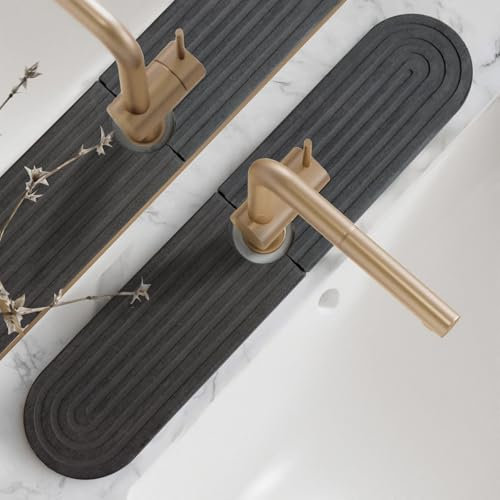 DryingNeat Tapis de robinet d'évier en diatomite – Tapis de robinet de cuisine, bac en pierre absorbant l'eau à séchage instantané pour évier, protection noire durable pour comptoir de cuisine et de