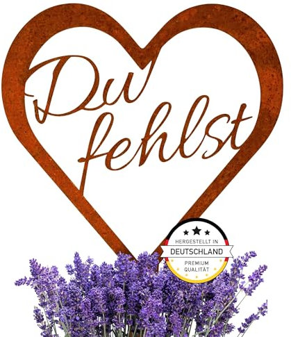 EXTRAVAGANT ® Decorazione per tomba Cuore Du fehlst Decorazione per tomba resistente alle intemperie Metallo Acciaio Patina antiruggine Decorazione per tomba Cimitero Palo commemorativo Decorazion