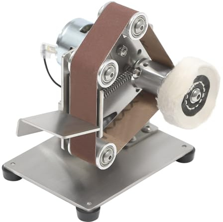 Lijadora pulidora, mini lijadora de banda con 10 bandas de lijado y disco de pulido, afilador de cuchillos de 150 W, 7 velocidades de regulación de velocidad, máx. 10000 RPM