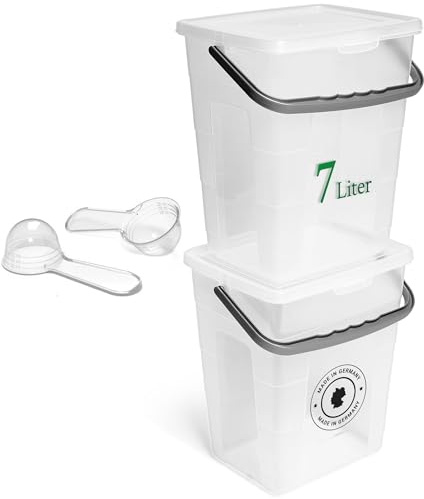 Novaliv 2X Waschmittelbox mit Deckel 7 Liter Transparent und Dosierlöffel 23,5 x 18 x 26,5 cm Waschpulver Aufbewahrungsbox mit Henkel Waschmittel Aufbewahrung Waschmittelbehälter Waschpulverbehälter