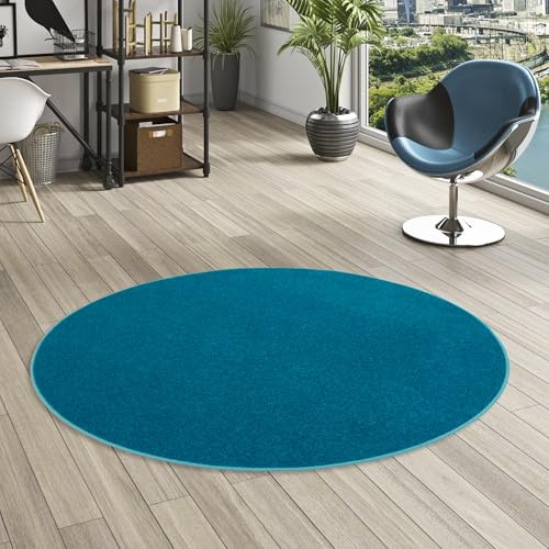 Snapstyle Runder Velours-Teppich in Petrol - Weicher, Strapazierfähiger Teppich für Wohnzimmer, Schlafzimmer & Büro - Modern, Pflegeleicht - Verschiedene Durchmesser Verfügbar