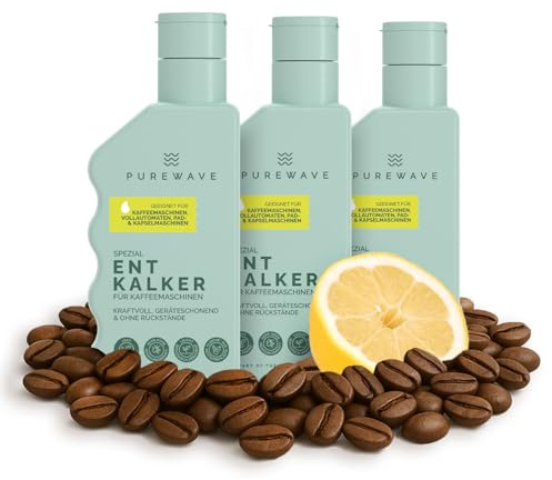 PUREWAVE Spezialentkalker für Kaffeemaschinen – Natürlicher Entkalker für effektive Entkalkung, Vegan, Verlängert die Lebensdauer Ihrer Maschine, Für alle Kaffeemaschinen geeignet, 250 ml (3 Pack)