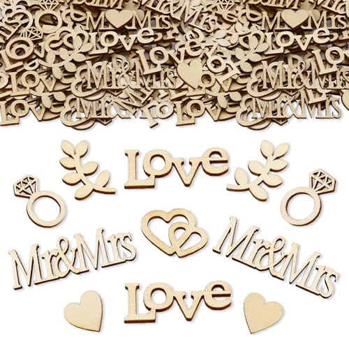 ParPix 100 Stück Holz Konfetti Hochzeit Deko,Groß Streudeko Hochzeit 2-6cm,Confetti Tischdeko Hochzeiten,Mr und Mrs Konfetti Holzherzen Deko Hochzeits, Hochzeitsdeko Tisch,Herz Hochzeitsdekoration