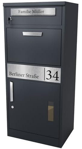 Bl4ckPrint® Briefkasten mit Paketfach personalisiert | XXL Paketbox für draußen groß | Paketbriefkasten in Anthrazit Postkasten Witterungsbeständig Rostfrei | Standbriefkasten für Pakete Wetterfest