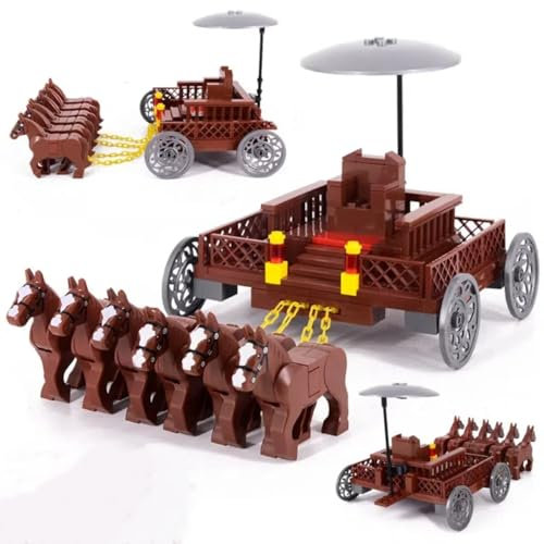 TRavesty Mittelalterliche Figuren Kutsche Pferdekutsche Bausteine Set, Mittelalterlicher Figuren Wagenmodell Bausteine Bausatz, Custom Pferdekutsche Kit für Minifiguren
