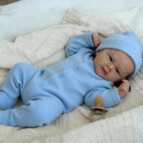 Anano Reborn Baby Vollsilikon Lebensecht 45CM Reborn Baby Junge Reborn Puppe, Silikon Baby Puppe Babypuppe Wie Echtes Baby Junge, Reborn Puppen Die Wie EIN Echtes Baby Aussieht (Modern)