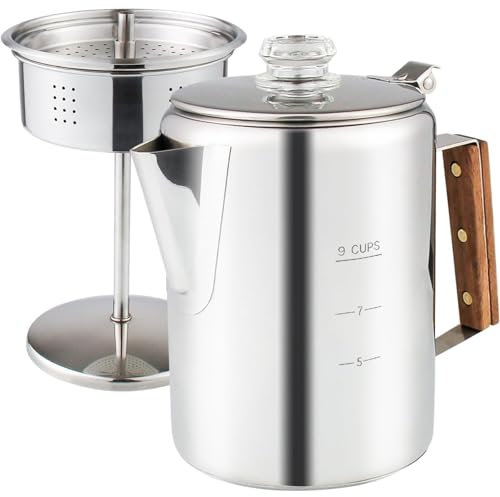 ZDDOUS Coffee Percolator Camping Coffee Pot Stainless Multi Use Coffee Percolator Using on Indoor Induction Cooktop Electric Stove Outdoor Campfire Stovetop Camping
