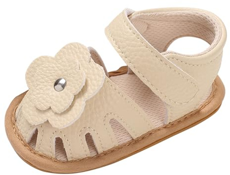MASOCIO sandaler med öppen tå för spädbarn, småbarn, sommar, platt med halkskydd, första promenadskor, Beige 3, 6-12 Månader